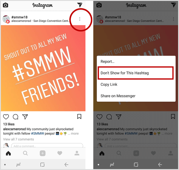 Instagram-bericht laat deze hashtag niet zien