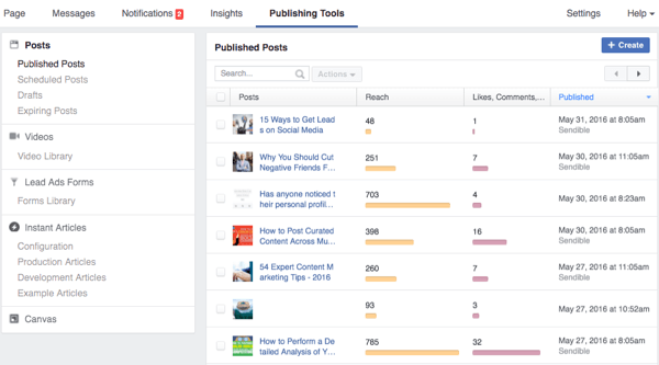facebook publishing tools berichten