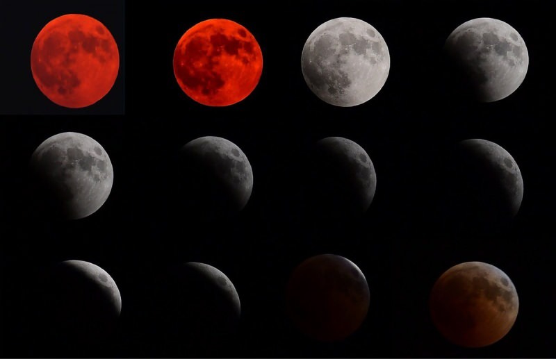 zal te zien zijn in verschillende kleuren tijdens de maansverduistering fase