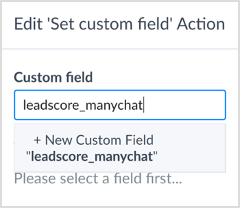 Voer een naam in om een ​​nieuw aangepast veld in ManyChat te maken.