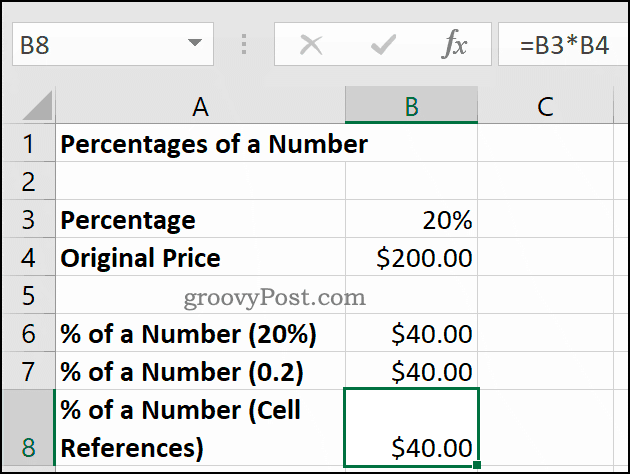 Percentages van een getal, weergegeven in Microsoft Excel