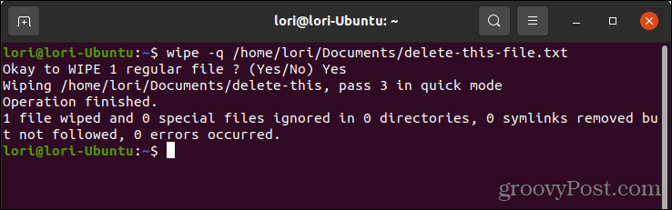 Verwijder veilig een bestand met behulp van wissen met Quick Mode in Linux