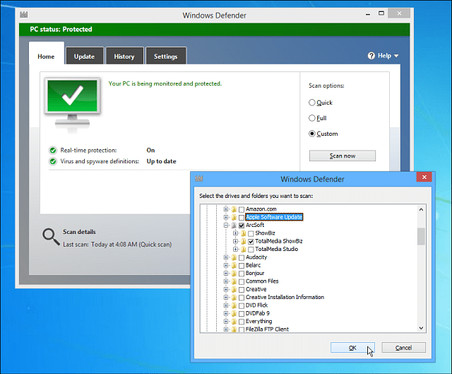 Aangepaste scan van Windows Defender