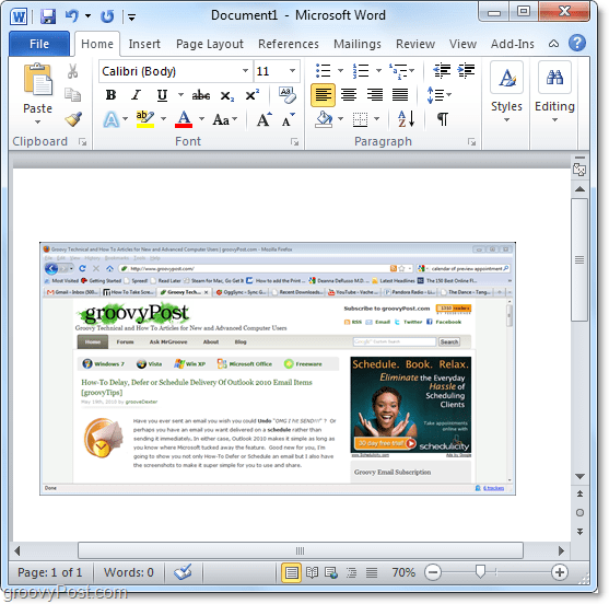 een beschikbaar venster gebruiken voor een screenshot in Office 2010