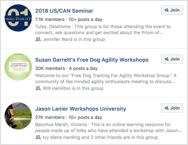 voorbeelden van Facebook-groepen voor bezoekers van evenementen