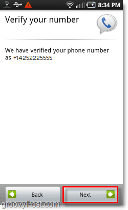 Google Voice op Android Mobile Config Verify Number