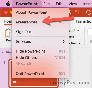 Open Mac PowerPoint-voorkeuren