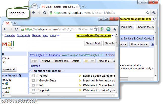 een computer met twee Gmail-accounts op Chrome