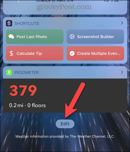 Tik op Bewerken op het iPhone Widgets-scherm