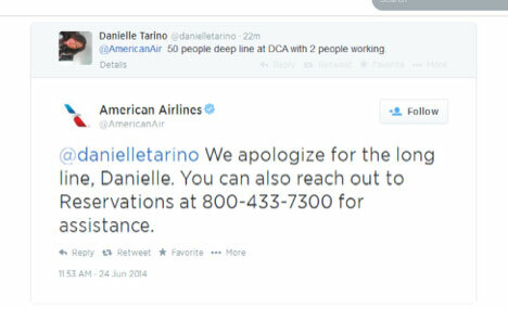 Reactie van @americanair op twitter