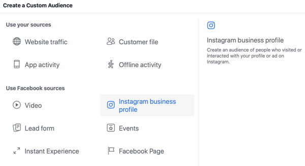 Hoe u uw Instagram strategisch kunt laten groeien, stap 3, selecteer de optie voor het bron Instagram-bedrijfsprofiel