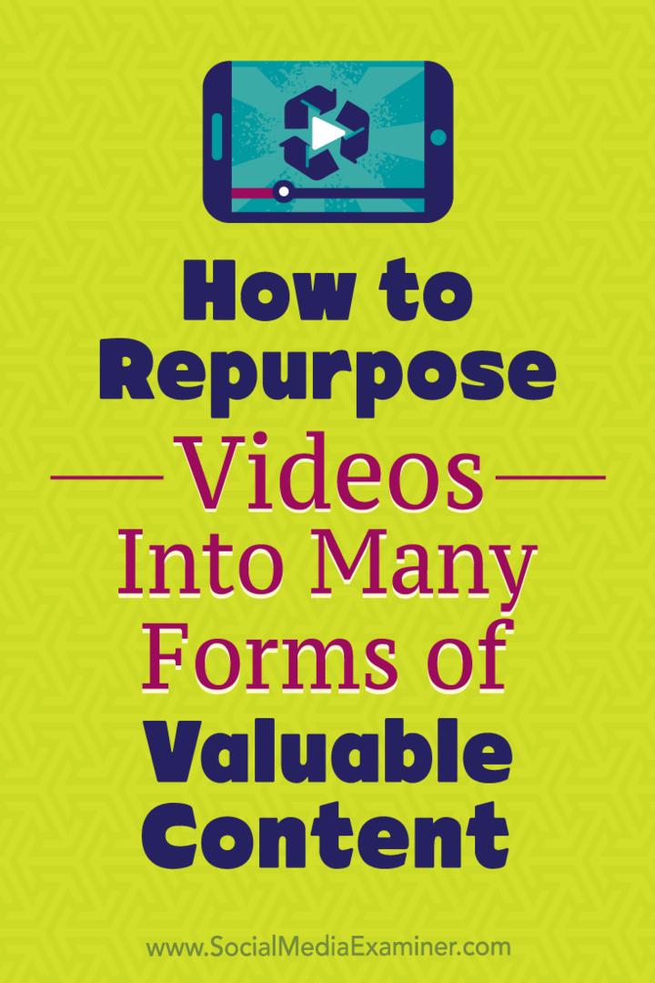 Hoe video's hergebruiken in vele vormen van waardevolle inhoud door Ann Smarty op Social Media Examiner.
