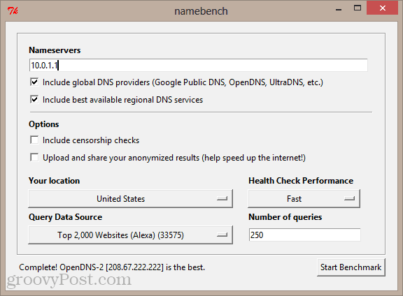 namebench GUI in Windows 8