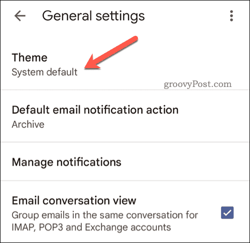 Selecteer Gmail mobiel thema