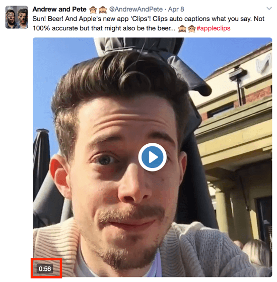Een vooraf opgenomen Twitter-video toont de videolengte in de linkerbenedenhoek.