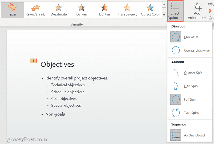 Opties voor spin-effect