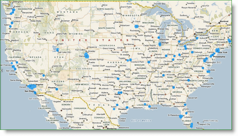 Bing Maps StreetSide US-dekking