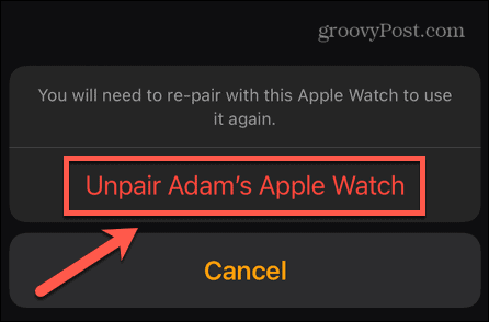 Apple Watch bevestigt ontkoppelen