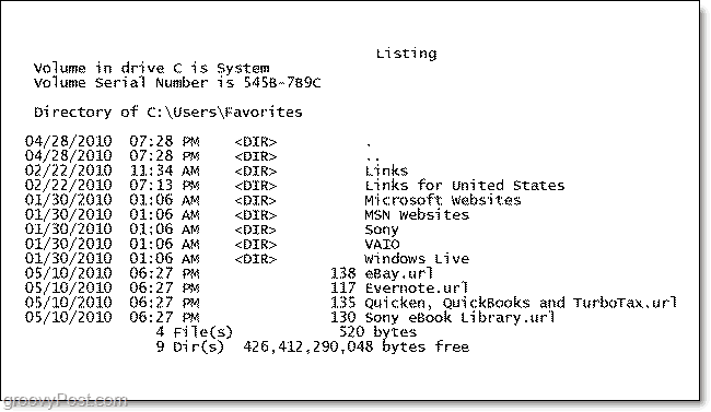 een gedrukte directorylijst van mapinhoud in Windows 7
