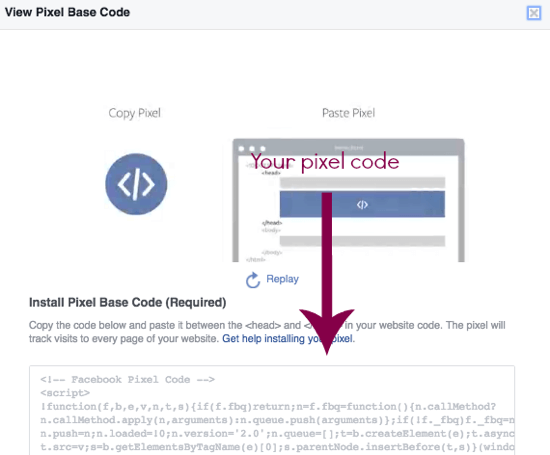 Kopieer uw Facebook-pixelcode rechtstreeks vanaf deze pagina.