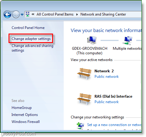 wijzig netwerkadapterinstellingen in Windows 7