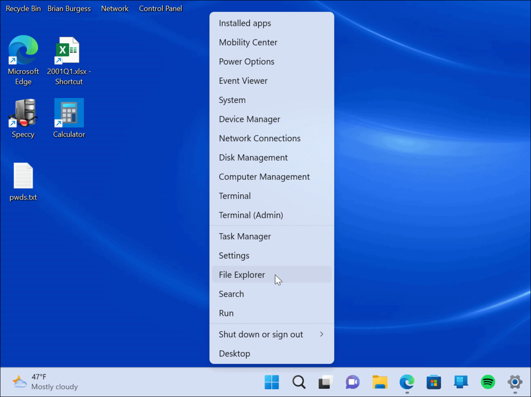 Toegang tot het Power User-menu op Windows 11