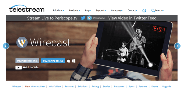 Met Wirecast kun je uitzenden naar Facebook Live, Periscope en YouTube.
