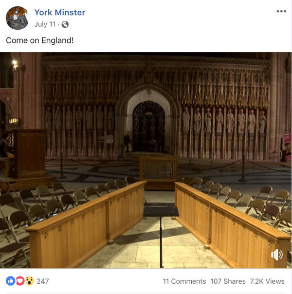 Voorbeeld van een Facebook-bericht met een actueel thema uit York Minster.