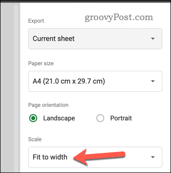 Schaalinstellingen instellen in het afdrukvoorbeeld van Google Spreadsheets