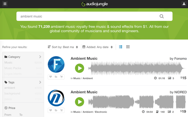 Doorzoek AudioJungle's uitgebreide bibliotheek met royaltyvrije muziek en audiotracks vanaf $ 1.