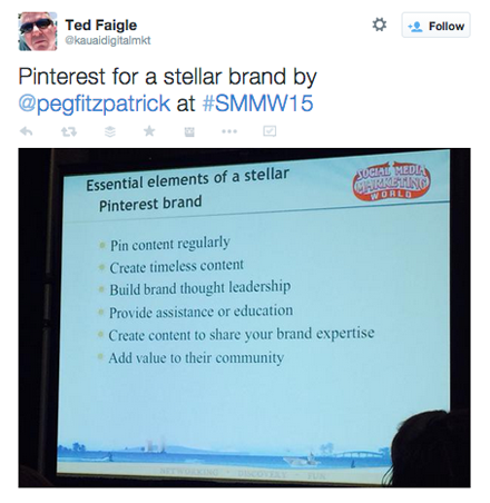 tweet van peg fitzpatrick smmw15 presentatie