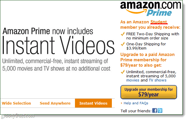 Amazon instant video's, niet van toepassing op studentenaccounts