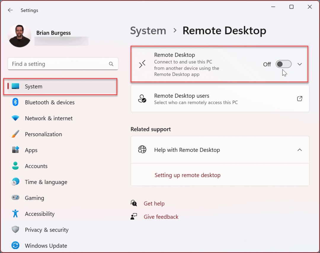 Schakel Remote Desktop uit in Windows 11