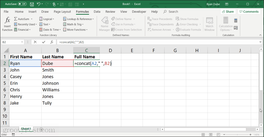 met behulp van concat-functie in Excel