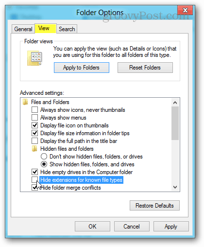 Bekijk mapopties in Windows 8