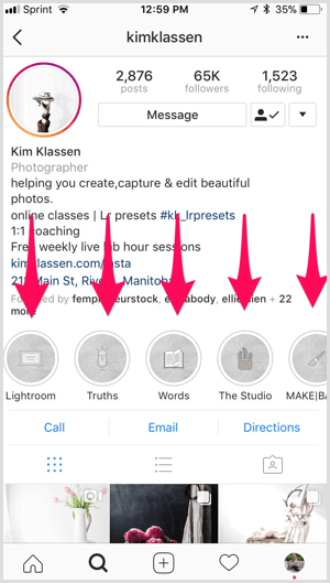 Hoogtepunten van Instagram op het profiel van Kim Klassen.