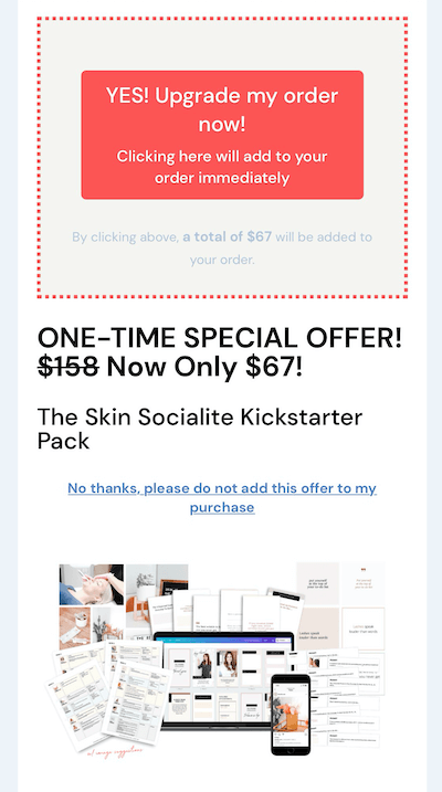voorbeeld van een Instagram-verkoop-upsell-aanbieding van $ 67 voor hun kickstarter-pakket