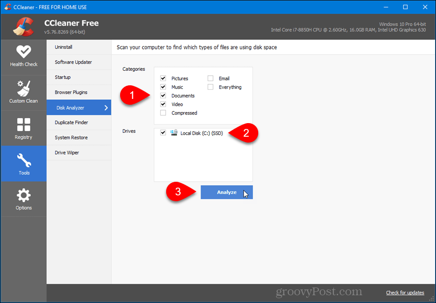 Schijfanalyse in CCleaner