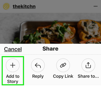 Creëer sterke, boeiende Instagram-verhalen, optie om een ​​Instagram-bericht aan een verhaal toe te voegen