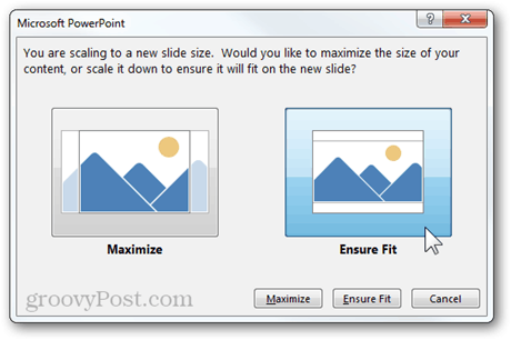 schalen nieuwe grootte aspectverhouding powerpoint 2013 functie maximaliseren zorgen pasvorm