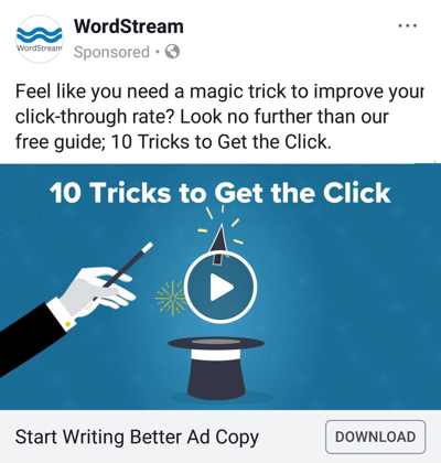 Facebook-advertentietechnieken die resultaten opleveren, bijvoorbeeld doordat WordStream een ​​gratis gids aanbiedt