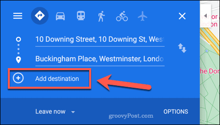 Een nieuwe bestemming toevoegen aan een routekaart van Google Maps