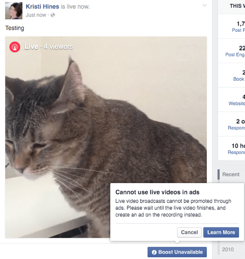facebook live video boost niet beschikbaar