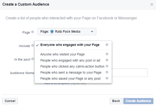 Maak aangepaste doelgroepen op basis van mensen die interactie hebben gehad met uw Facebook-pagina.