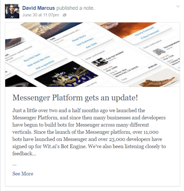 update van de facebook messenger-bot