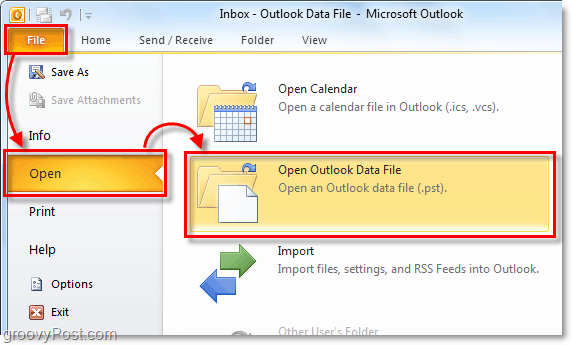 open uw map die uw archief pst-bestand van Outlook 2010 bevat