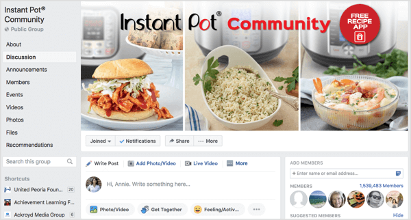 Instant Pot Community Facebook-groep van meer dan een miljoen leden.