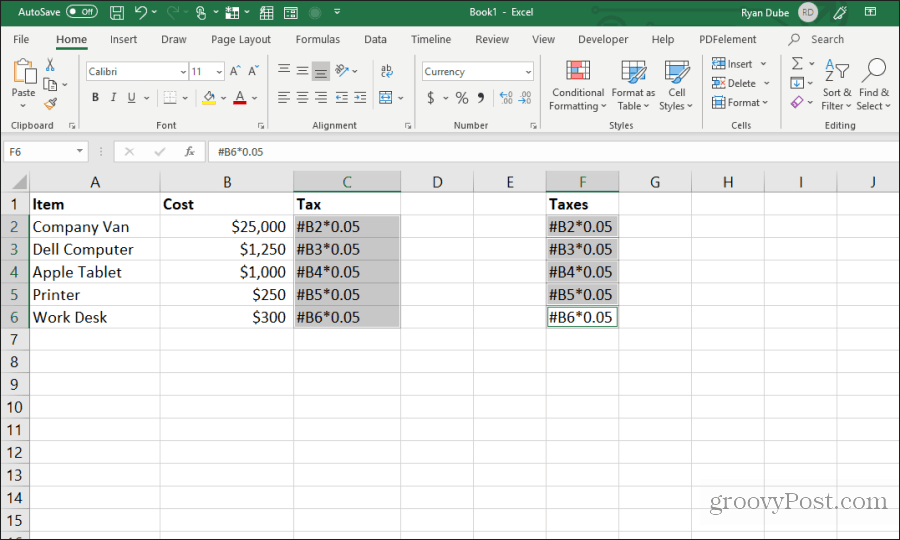 schermafbeelding van het markeren van formulecellen