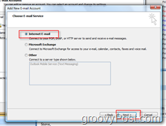 Maak een nieuw e-mailaccount in Outlook 2007:: internet e-mail keuzerondje