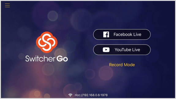 Switcher Go-scherm waar u uw Facebook- en YouTube-accounts kunt verbinden